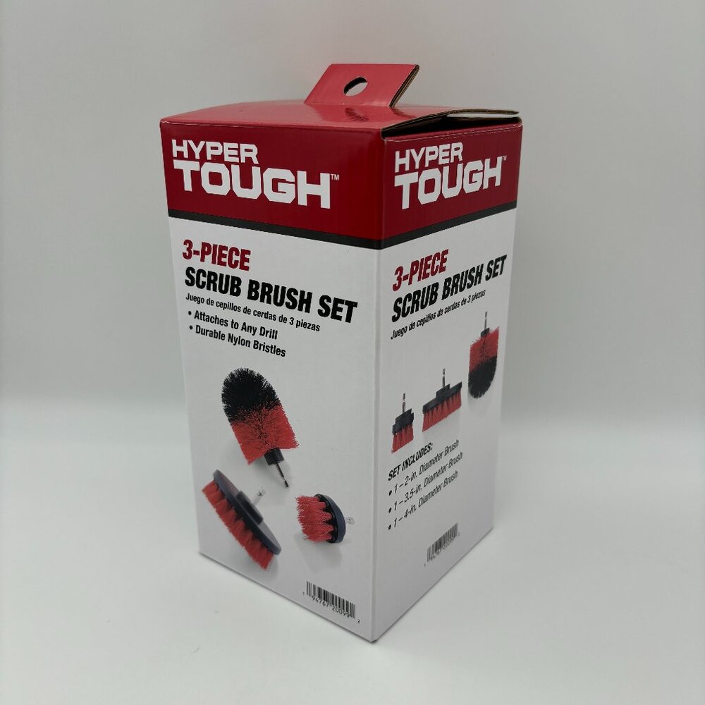 Hyper Tough 3pc Nylon Scrub Brush Cleaning Set Bit Attachments for Power Drill